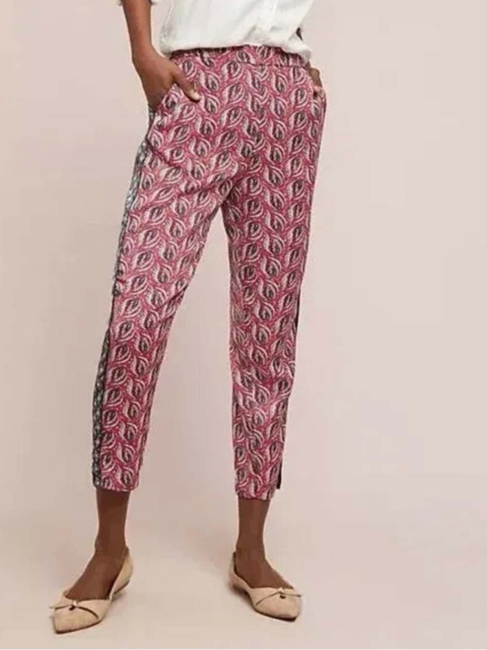 ett:twa by Anthropologie Cardiff Print Pant Paisley Red Black Size Large